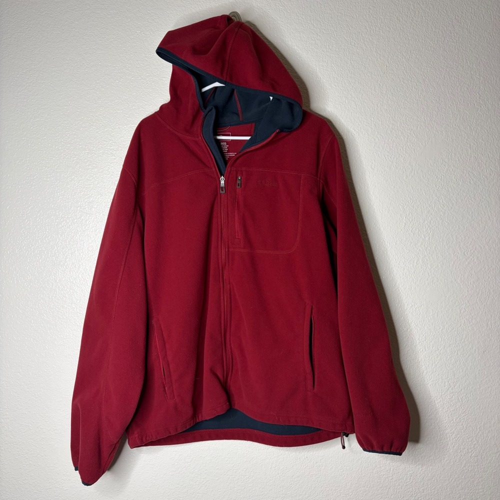 LL Bean Mens XL Red Fleece Full Zip Hoodie Jacket 251298 Outdoor Layering